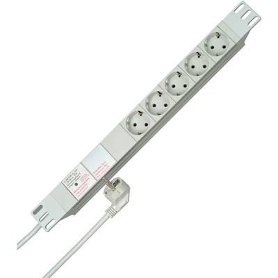 Six-way power strip with connection cable, suitable for wall mounting. Ideal for extending electrical outlets.