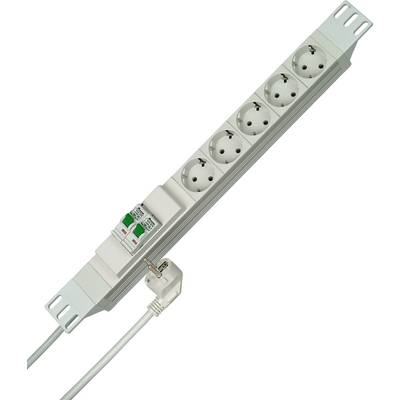 Six-way socket strip with power switch and surge protection, white, for electrical devices.