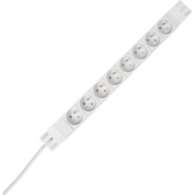 A white eight-socket extension lead with a cable, positioned at an angle against a white background.