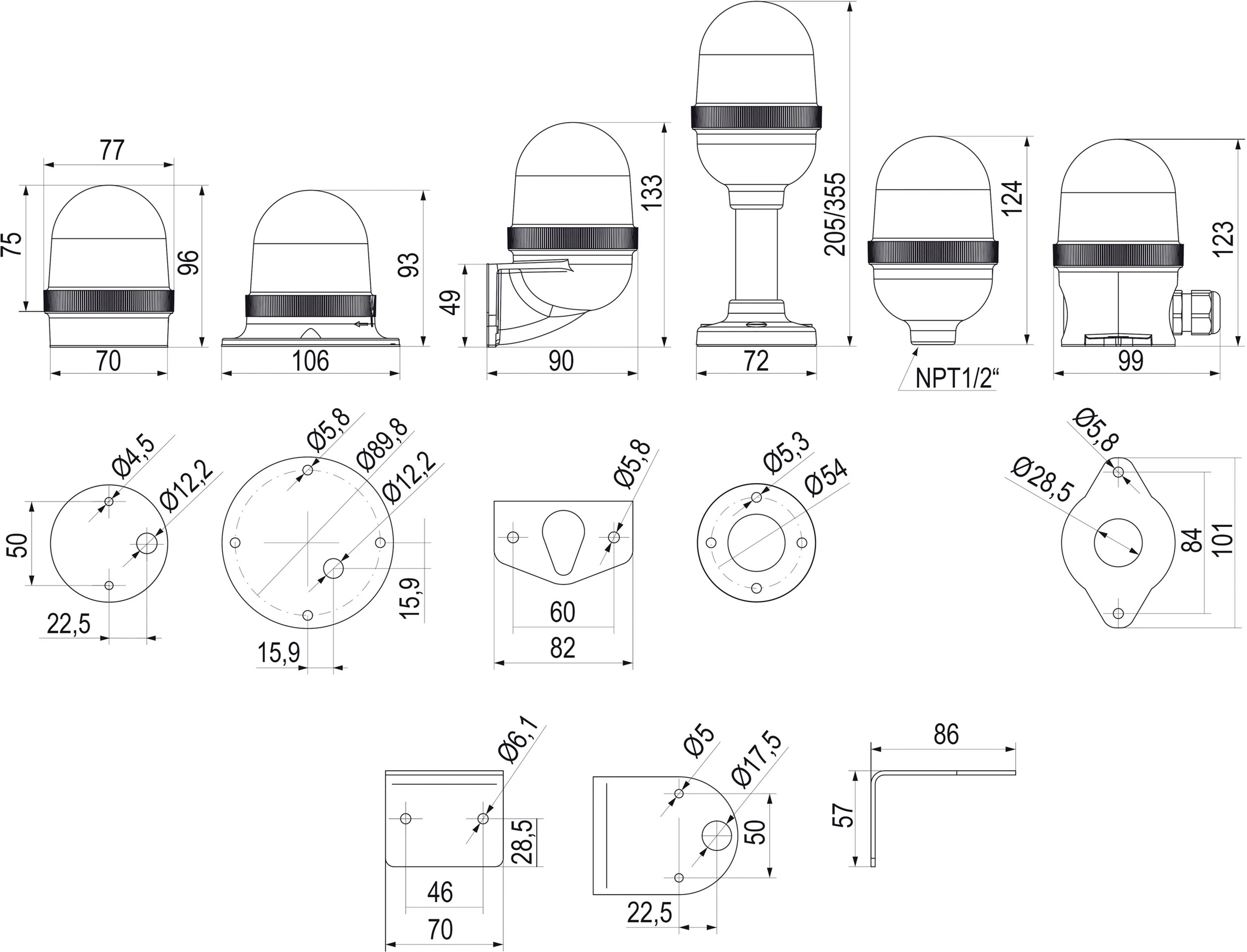 Auer Signalgeräte Light LED AUER 859502405.CO Red Non-stop light signal, Flasher 24 V DC, 24 V AC-1