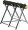 Metal saw horse with a thick log placed on top. Ideal for safely sawing firewood.