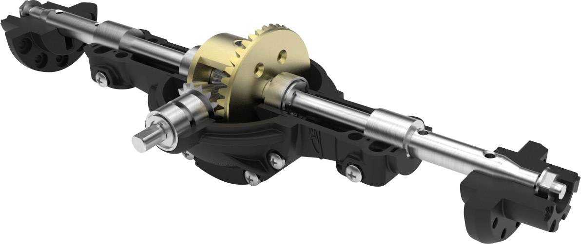 A mechanical gear transmission with multiple gears and drive shafts that transfers different speeds.