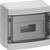 Small grey plastic distribution box with a transparent lid, suitable for electrical installations in indoor areas.