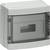 A grey electrical distribution enclosure with a transparent lid for wall mounting, suitable for fuses or switching devices.
