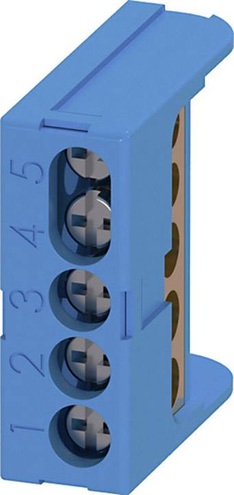 A blue, five-way electrical connection block with numbered terminals from 1 to 5, suitable for connecting multiple cables.