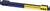A Lego Technic component in black, blue, and yellow with round holes.