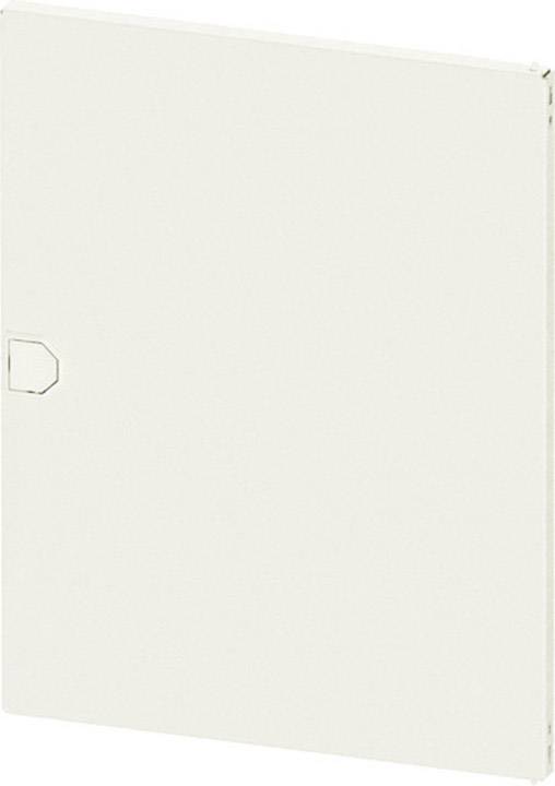 A white door, slightly ajar, against a neutral background.