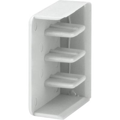 Grey plastic component, rectangular, with three vertical slats; used as a ventilation grille or cable entry point in electronic enclosures.