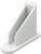 A white, triangular plastic angle bracket, likely used for stabilising or connecting furniture components.