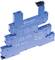 Blue socket type 93.63.7.024 by Finder for relays; with interface specifications for AC/DC at 6V, 12V and 24V.