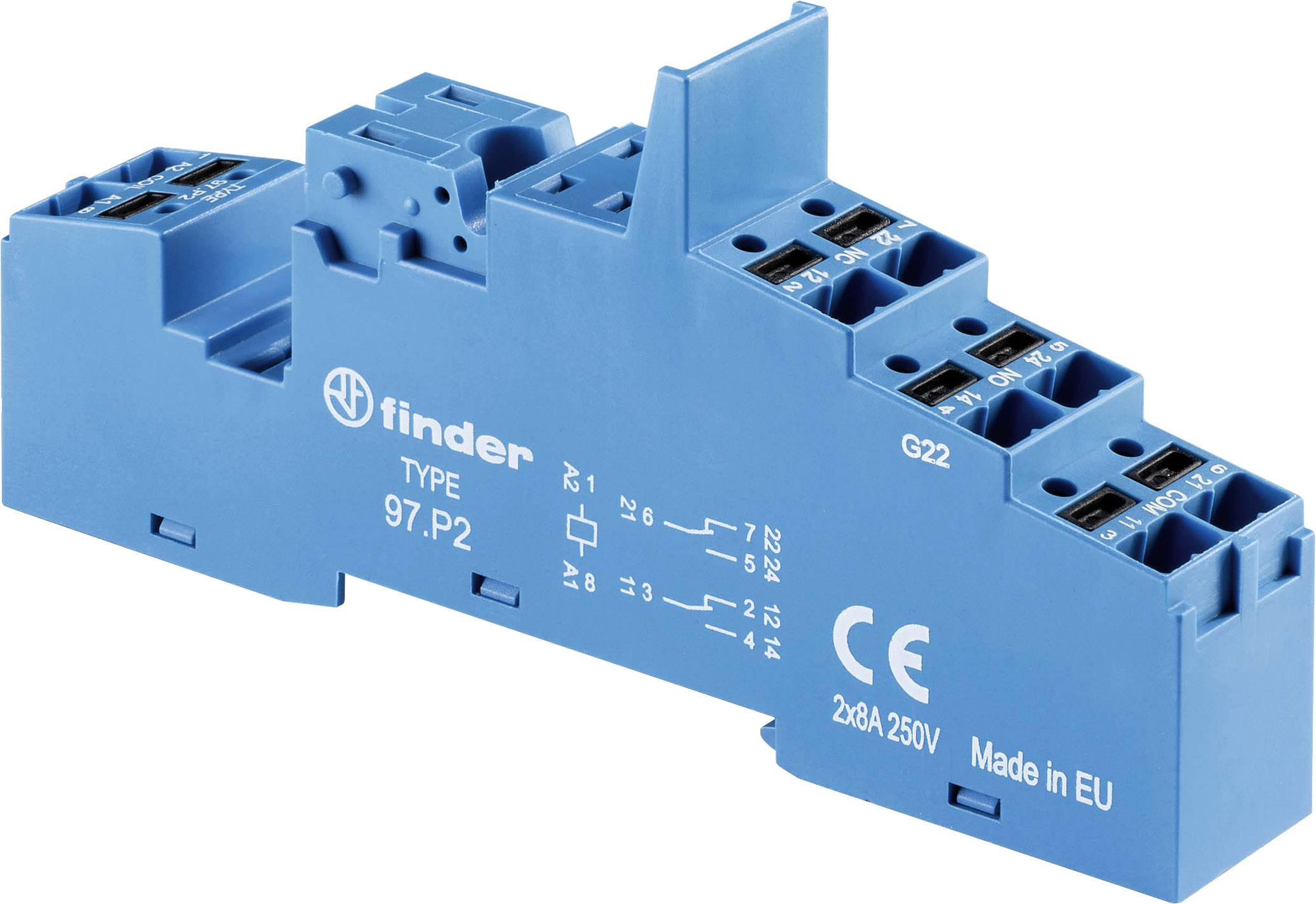 Finder 97.P2 Relay socket Compatible with series: Finder 46 series, Finder 99 series, Finder 86 series Finder 46.52, Finder 99.02, Finder 86.30.0.024.0000 1