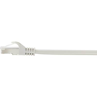 A white Ethernet cable with RJ45 connectors, used for networking computers and other devices.