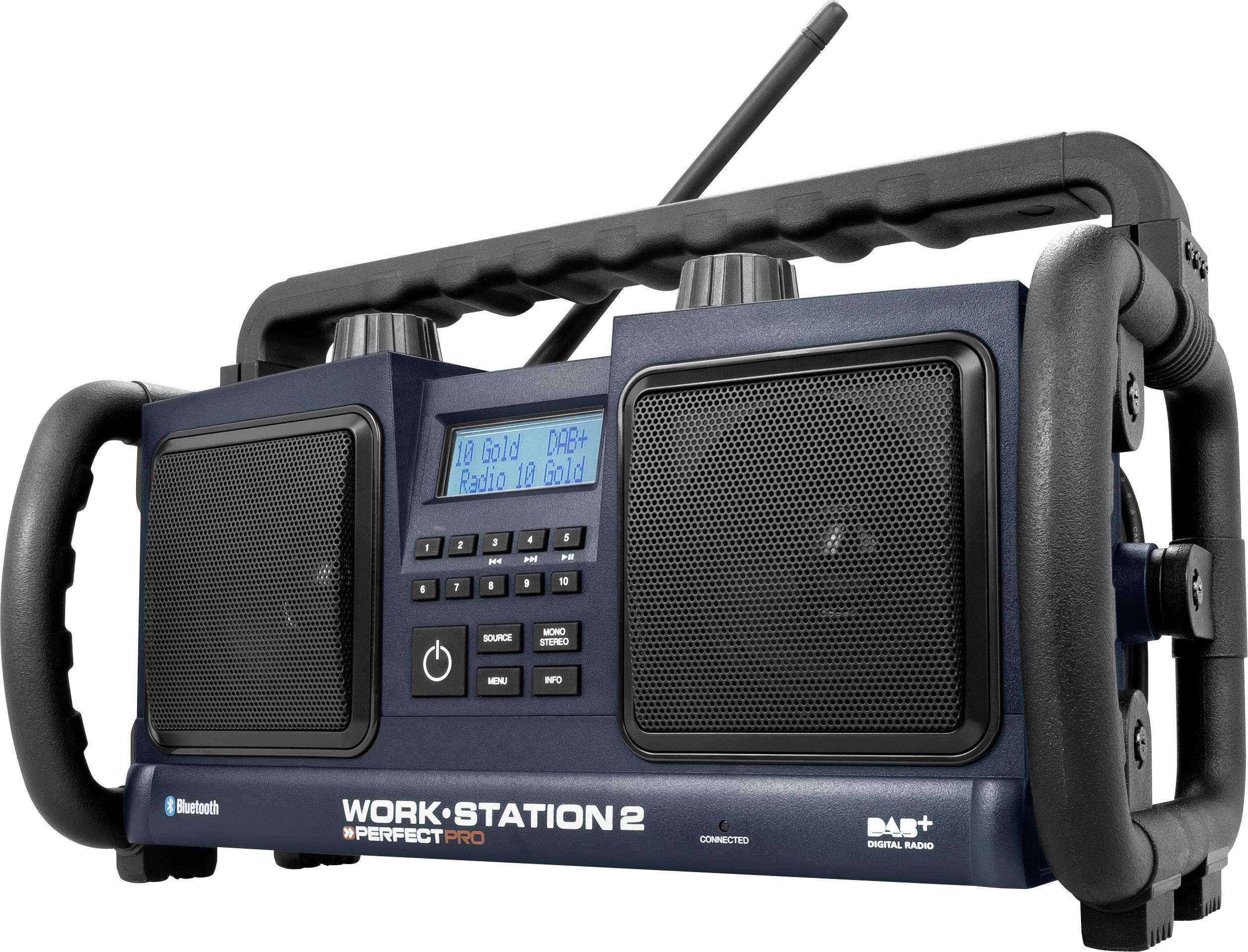 PerfectPro Workstation 2 Workplace radio DAB+, FM AUX, Bluetooth splashproof, dustproof, shockproof Black