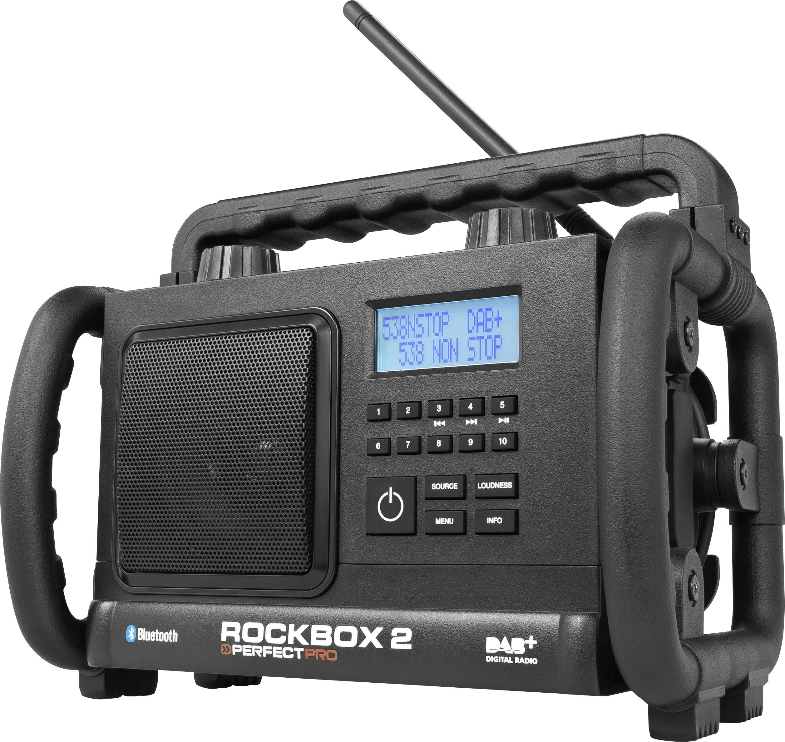 PerfectPro Rockbox 2 Workplace radio DAB+, FM AUX, Bluetooth splashproof, dustproof, shockproof Black