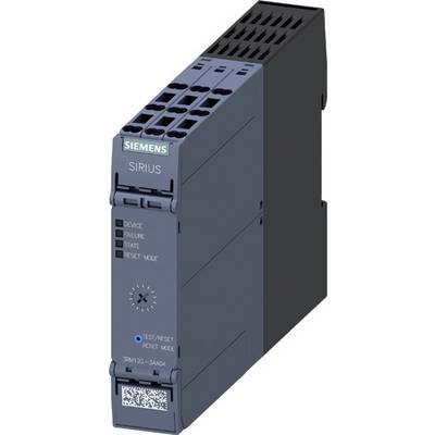 Industrial equipment from Siemens with 'SIRIUS' inscription, displaying device data and functional settings for testing, resetting, and mode switching.