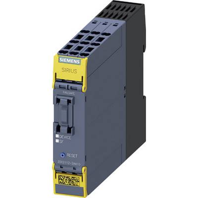 A grey industrial electronics module from Siemens with yellow 'SIRIUS' labelling, including a reset switch and multiple ventilation slots.