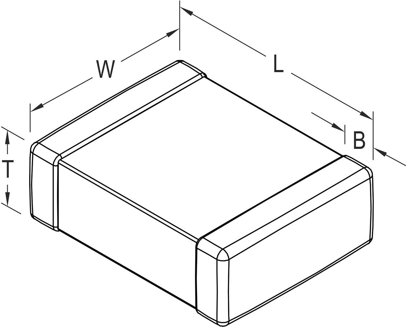 Technical drawing of a rectangular component with the specified dimensions: Length (L), Width (B), Width (W), Height (T).