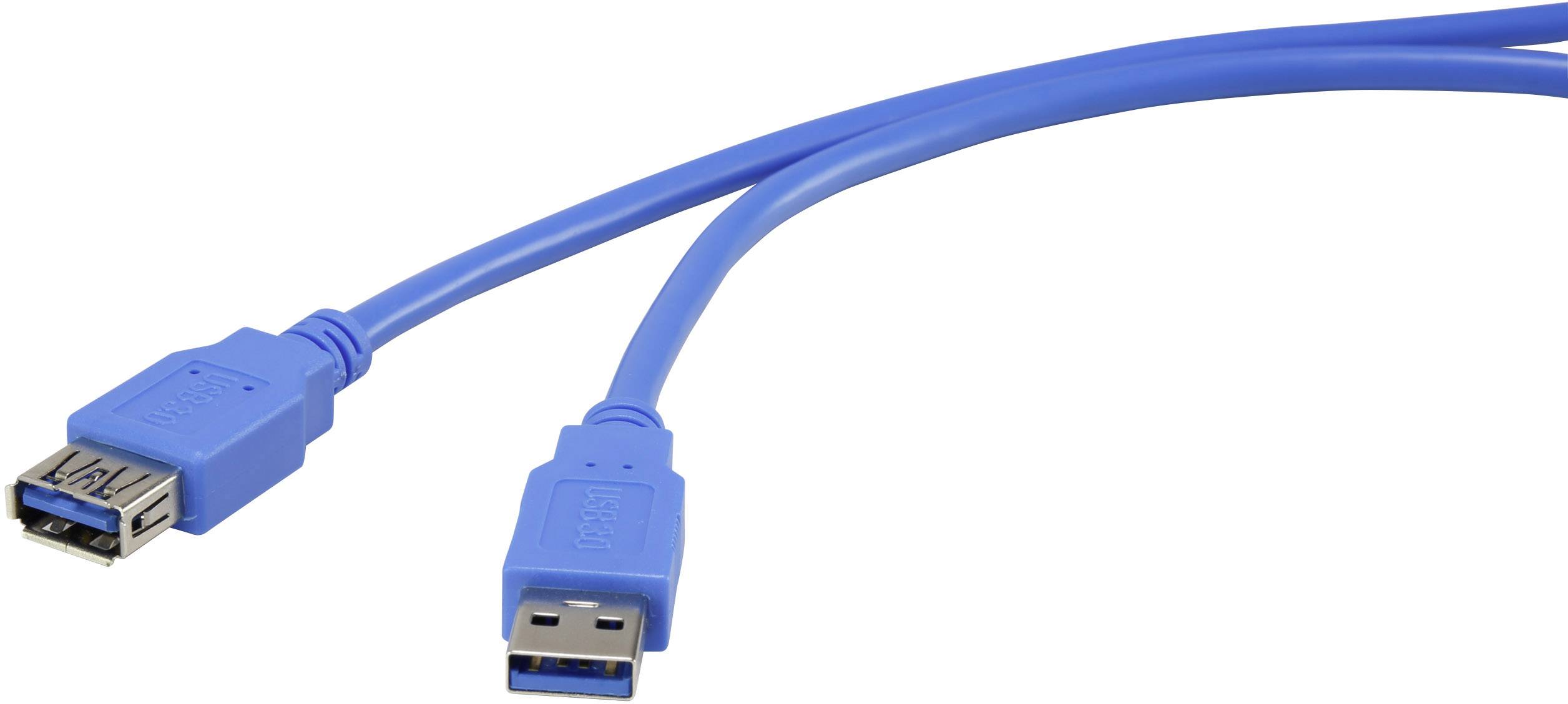 Renkforce USB cable USB 3.2 1st Gen (USB 3.0 / USB 3.1 1st Gen) USB-A plug, USB-A socket 1.80 m Blue gold plated connect