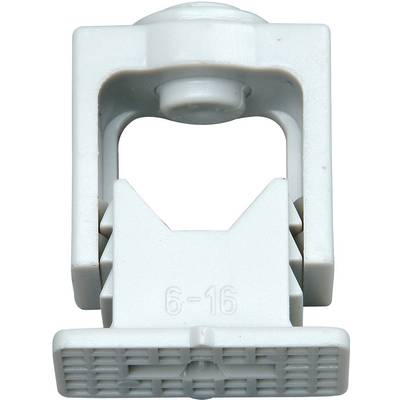The image depicts a white plastic clip with a square section and a number embossing of '6-16'.
