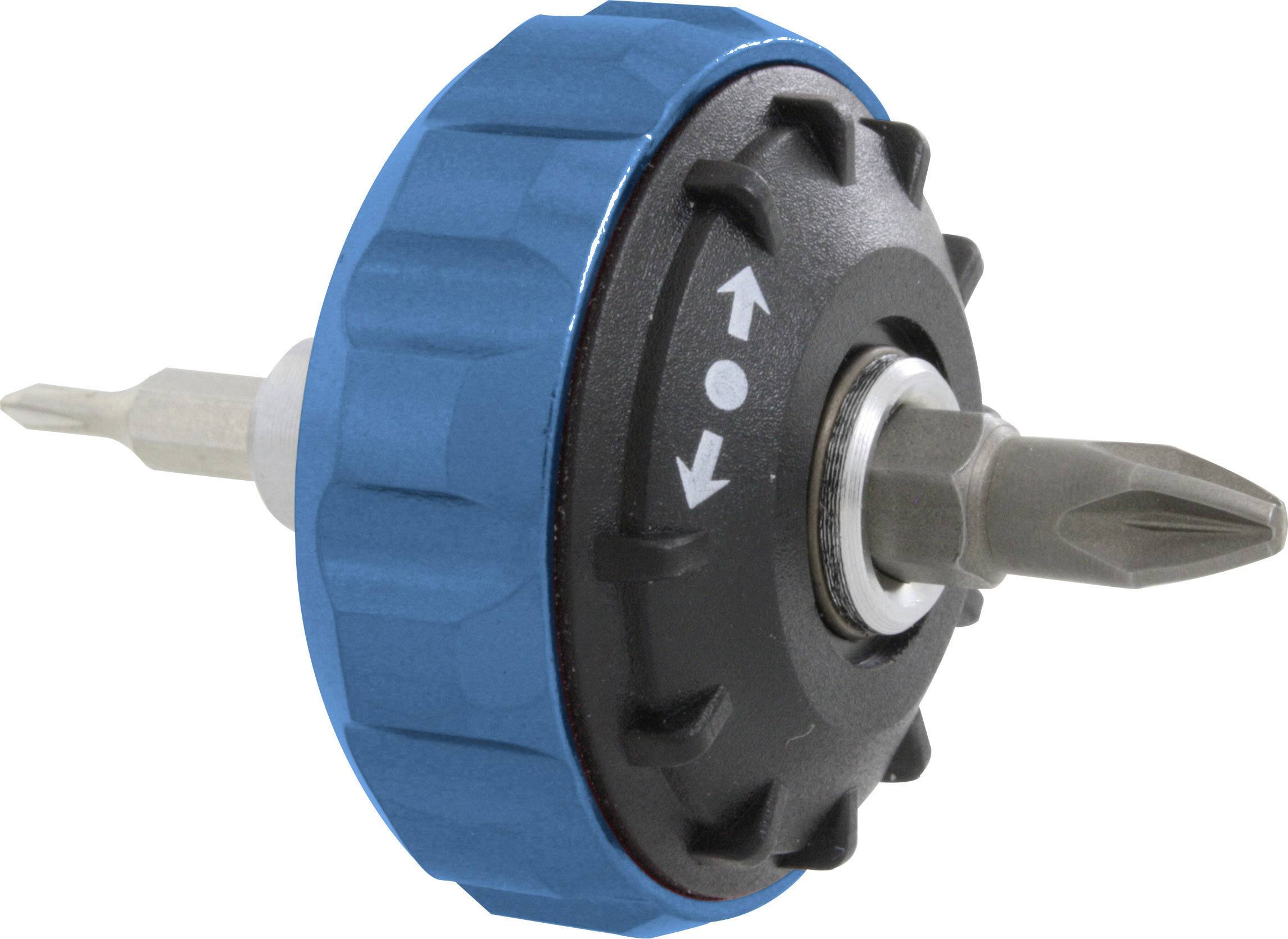 A rotatable screwdriver bit adapter with two screwdrivers, which facilitates quick changing of the tip.