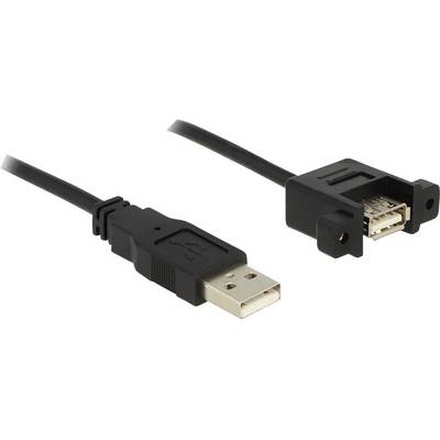 A black USB extension cable with a USB-A plug on the left side and a USB-A socket on the right side.