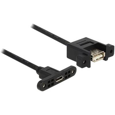 A USB cable with a rectangular plug on one side and a flat mounting bracket on the other side.