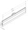 Technical drawing of a rectangular bracket with dimensions: 71.5 cm long, 7.4 cm high, 3 cm deep. Mounting bracket in the centre.