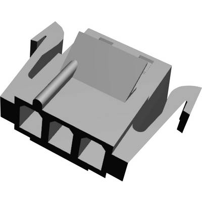 A grey, triangular mechanical component with three vertical apertures and two side clips.
