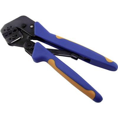 A blue crimping pliers with orange grip accents, used for connecting electrical wires with connectors.