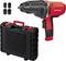 A red and black electric impact driver by Einhell with four socket attachments and a black plastic carry case.