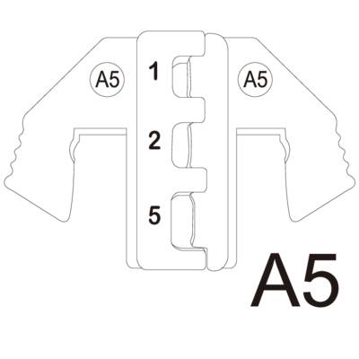 Metal stencil with two rectangular cut-outs, labelled 'A5' and marked with numbers 1, 2 and 5.