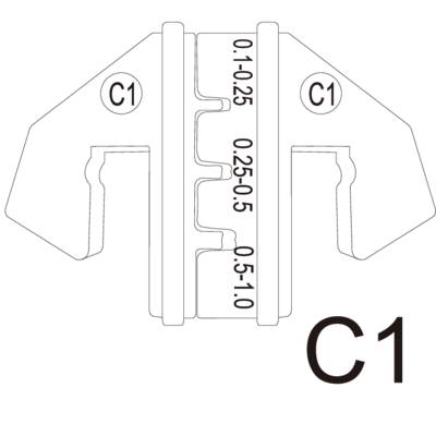 Technical drawing of a part, marked with 'C1' and dimensional specifications from 0-1.0 and 0.25-0.5.