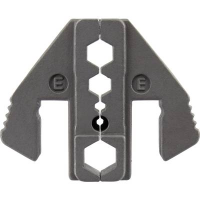 Grey plastic component in the shape of a wing, with a hexagonal cut-out in the centre and the letter 'E' on both sides.