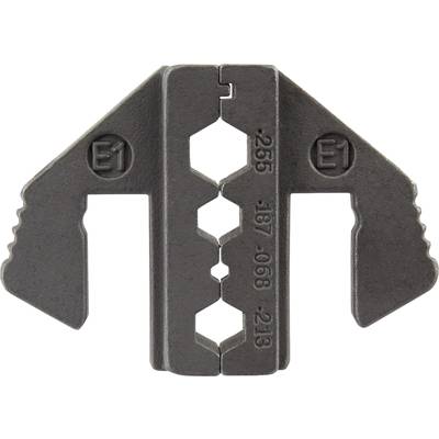 Metallic measuring tool marked with numbers and letters, used for precise measurements or adjustments.