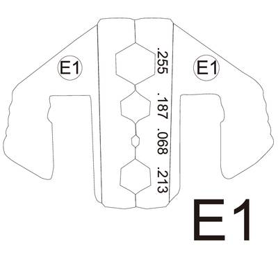 Technical drawing of a tool with hexagonal profiles and size dimensions: 255, 187, 068, 213. Marked as 'E1'.