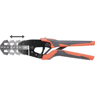 Wire stripping pliers with multiple cutting positions, black body and red handles, showing mechanism for adjusting cutting width.