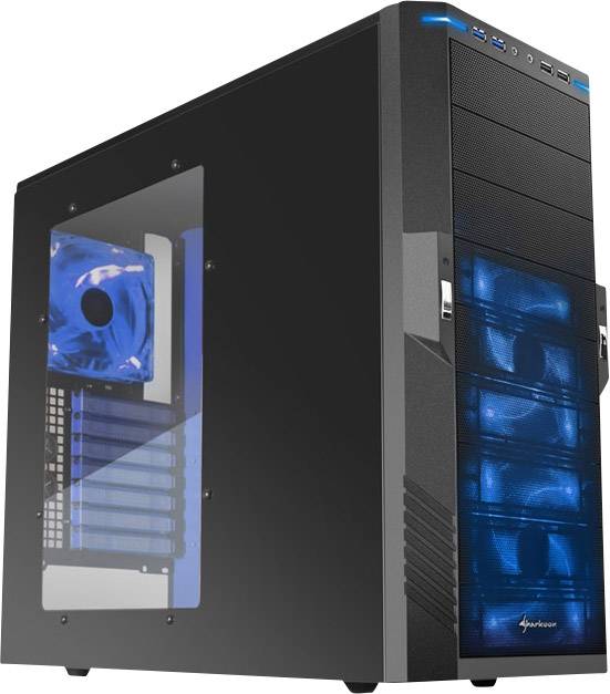 Sharkoon T9 Value Edition Midi tower PC casing Black, Blue Window, 3 built-in LED fans |