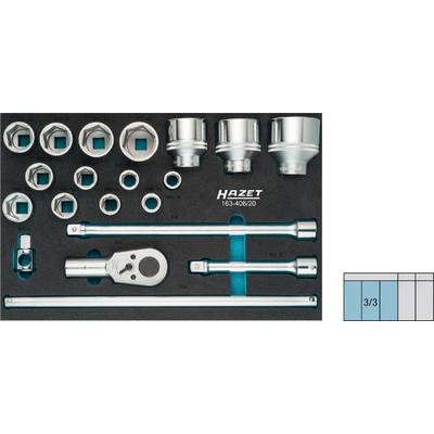 Hazet socket set, comprising various sockets and bits, neatly arranged in a foam insert.