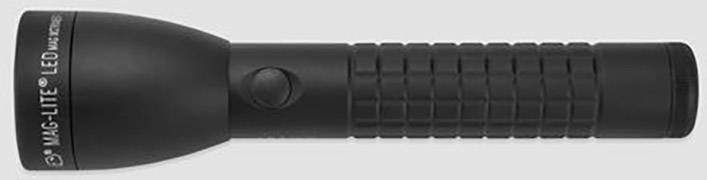 Black LED torch with a ribbed grip and side button, 'MAG-LITE' brand name visible on the head of the device.