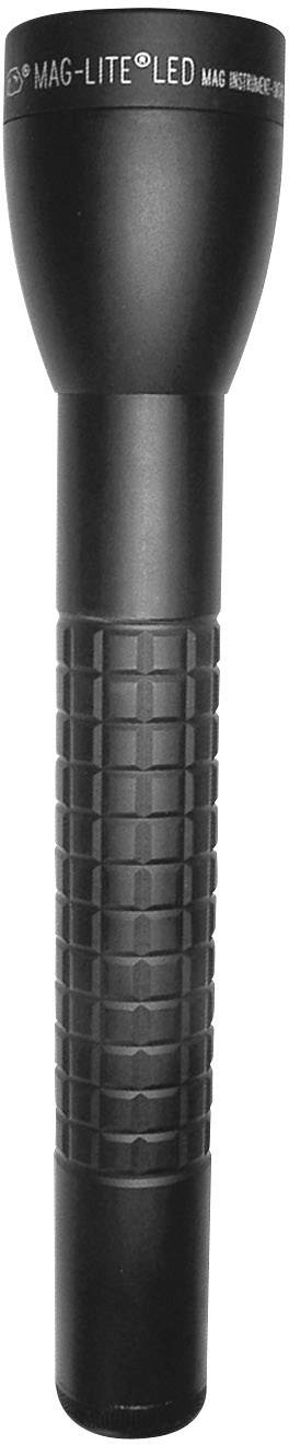 Black metal torch with a ribbed grip and wide head, standing upright on a white background.