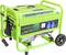 Green portable power generator with two plug sockets and two handles, model 'ZIPPER ZI-STE2800', on wheels.