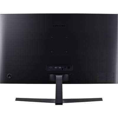Rear view of a black screen with a stand. Shows connections and control elements on the back of the monitor.