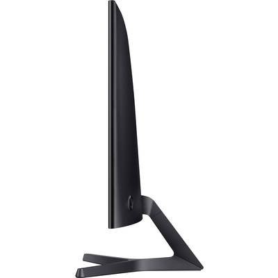 A side-on image of a slim, black computer monitor mounted on a sturdy stand.