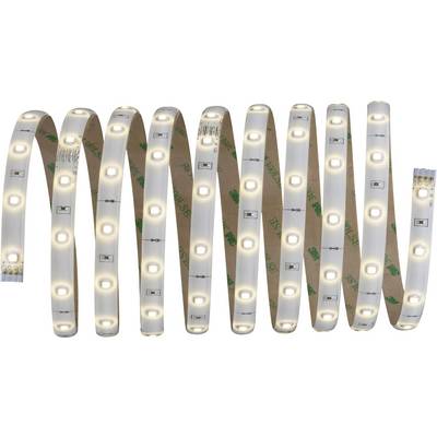 A white LED light strip is arranged in a wavy form and displays illuminated rectangular LEDs on a flexible strip.
