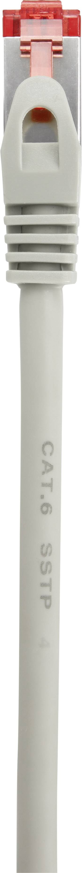 Close-up of a grey Ethernet cable with a red connector, with 'CAT.6 S/FTP' printed on it.