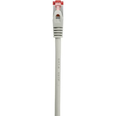Close-up of a grey Ethernet cable with a red connector, with 'CAT.6 S/FTP' printed on it.