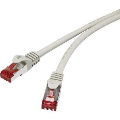 Renkforce RF-4276392 RJ45 Network cable, patch cable  S/FTP 25.00 cm Grey incl. detent, gold plated connectors, Flame-re