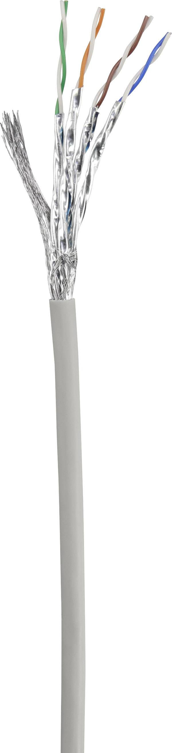 An open network cable with multiple colour-coded, twisted pair wires, demonstrating the structure of an Ethernet cable.