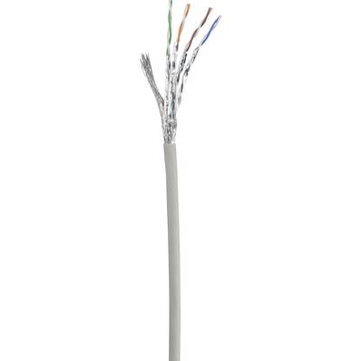 An open network cable with multiple colour-coded, twisted pair wires, demonstrating the structure of an Ethernet cable.