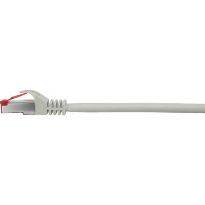 A white Ethernet cable with an RJ-45 plug, partially visible. The plug has a red clip and is suitable for network connections.